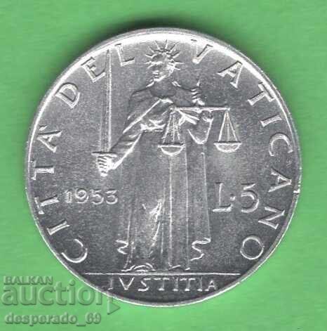 (¯`'•.¸ 5 lire 1953 VATICAN UNC ¸.•'´¯)