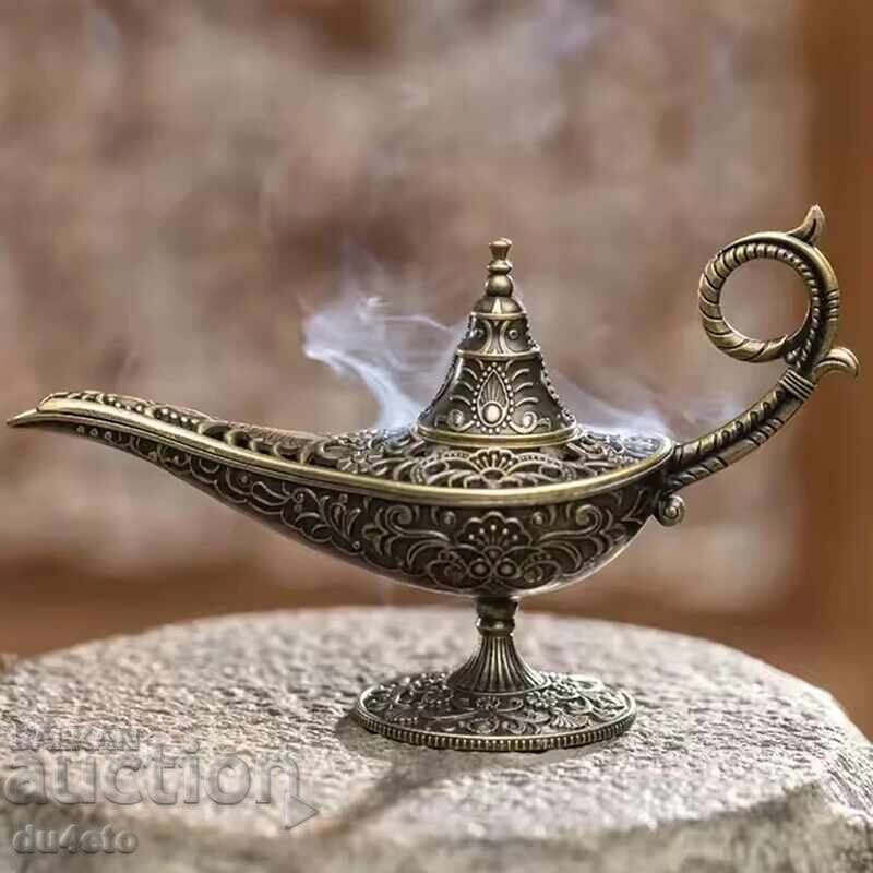 Lampă antică arabă pentru tămâie, metalică, aromatizantă, 11,8x7 - 5