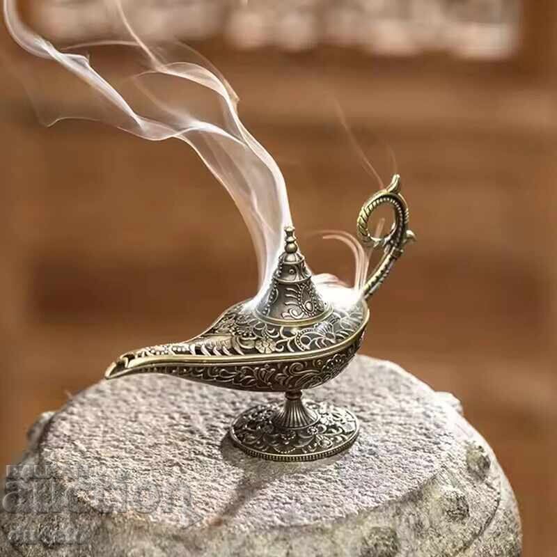 Lampă antică arabă pentru tămâie, metalică, aromatizantă, 11,8x7