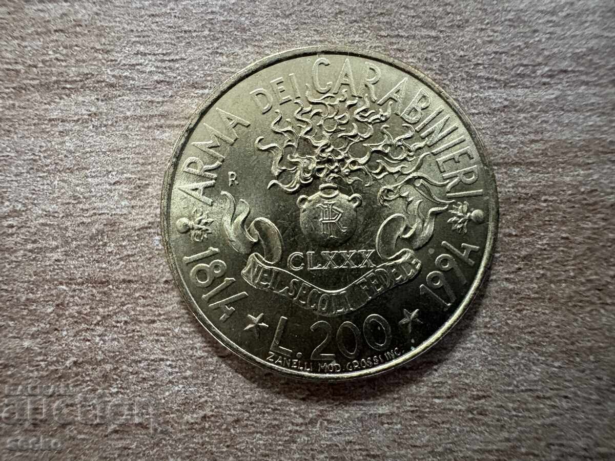 Italia - 200 lire (1994) - 180 g. de la înființarea Corpului