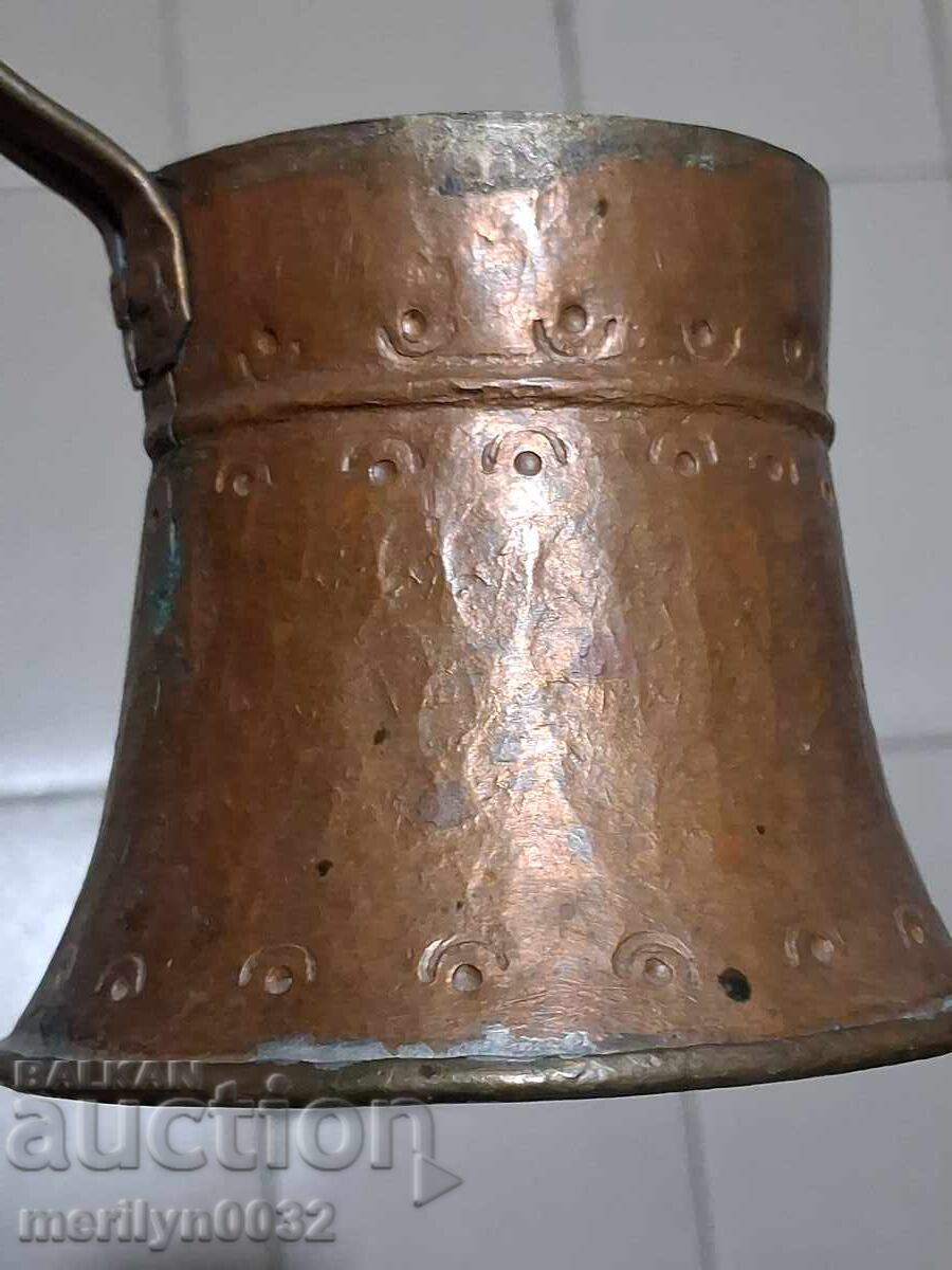 Παλιό κονσερβοποιημένο χάλκινο cezve, καφετιέρα, χάλκινο, χάλκινο δοχείο - 6