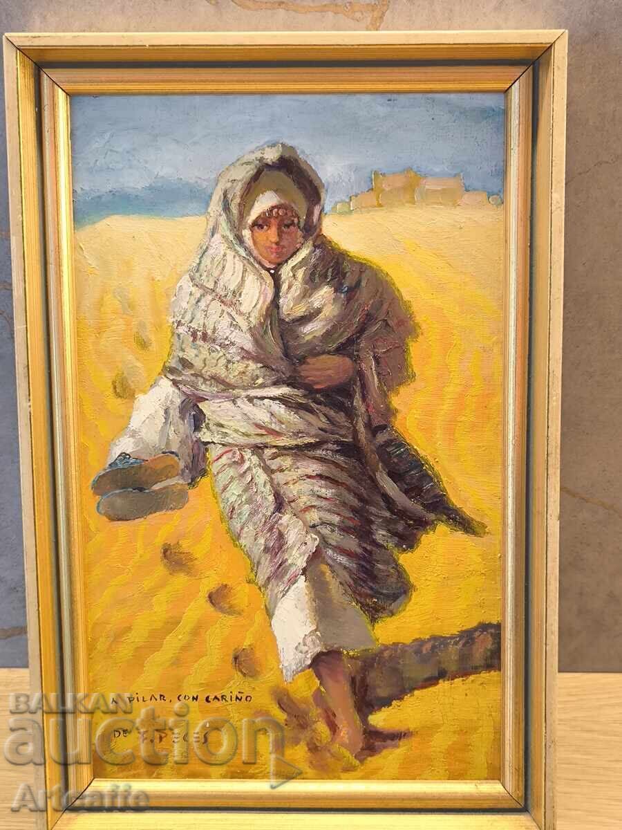 Original oil painting "Bedouin Woman in the Desert" Zagora - 5 Original oil painting "Bedouin Woman in the Desert" Zagora - 5