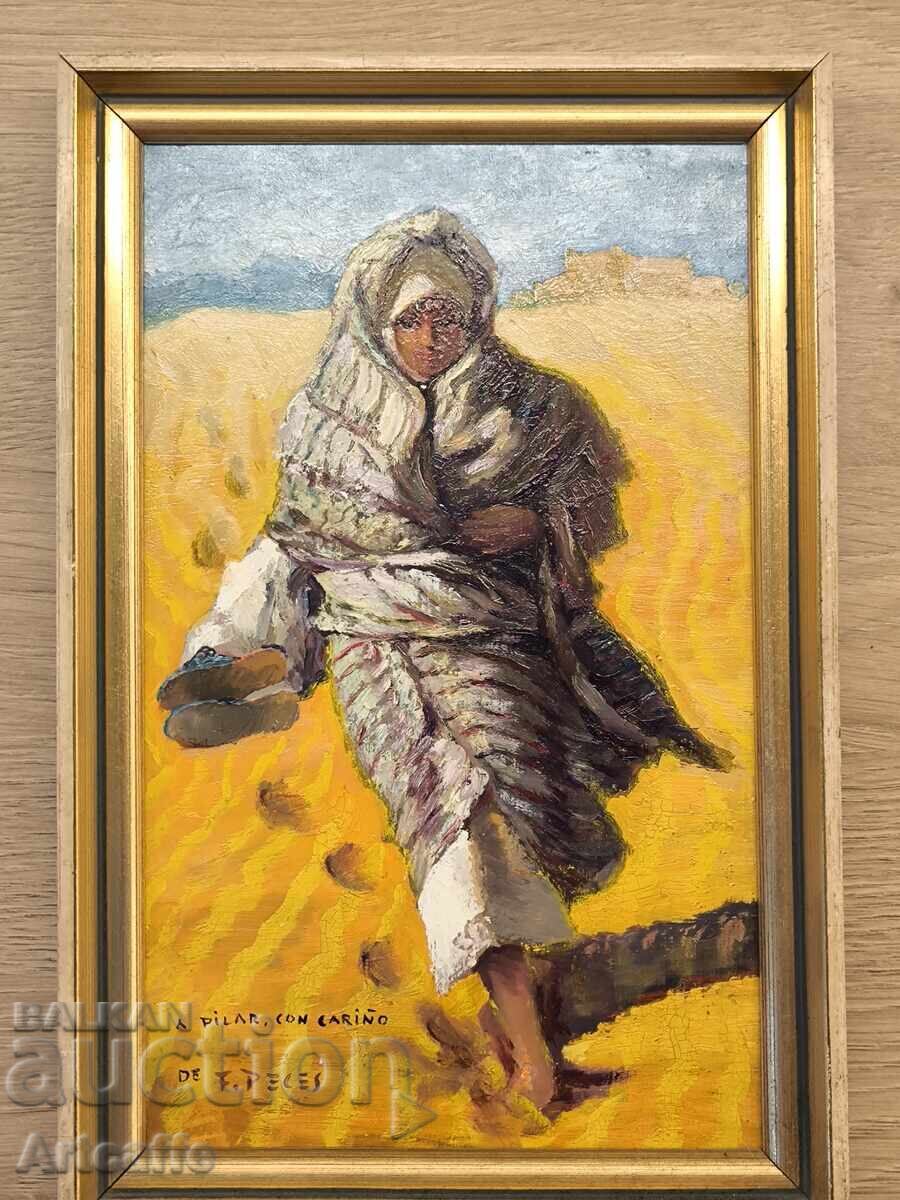 Original oil painting "Bedouin Woman in the Desert" Zagora Original oil painting "Bedouin Woman in the Desert" Zagora
