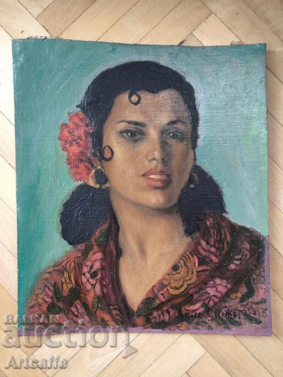 Livrarea Portret de femeie spaniolă, pictură în ulei, semnată