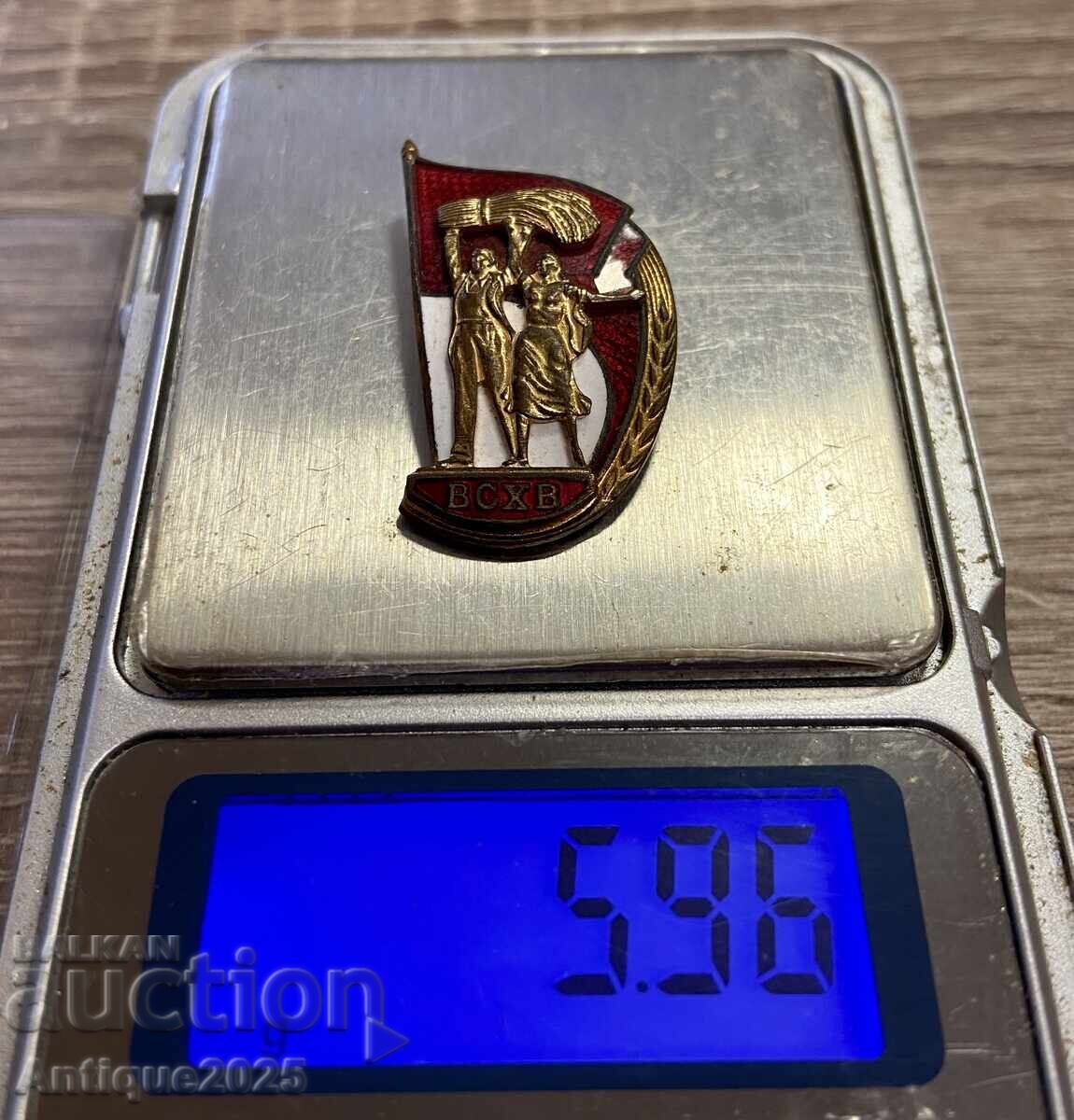 Licitație Emblem vintage „VSKhV“ URSS — alamă, email