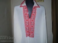 Ретро ръчно бродирана копринена риза червена бродерия