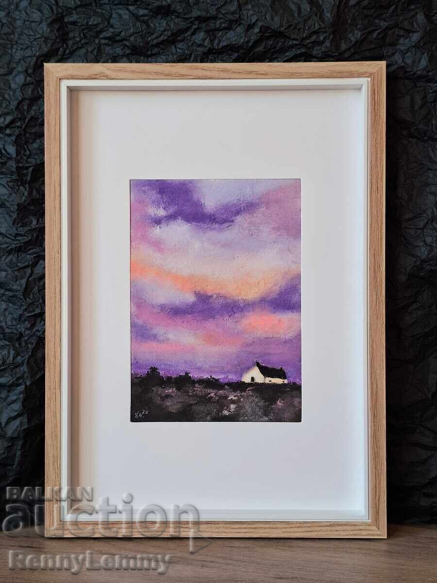 Βραδινός ουρανός, παστέλ ζωγραφιά, πρωτότυπο