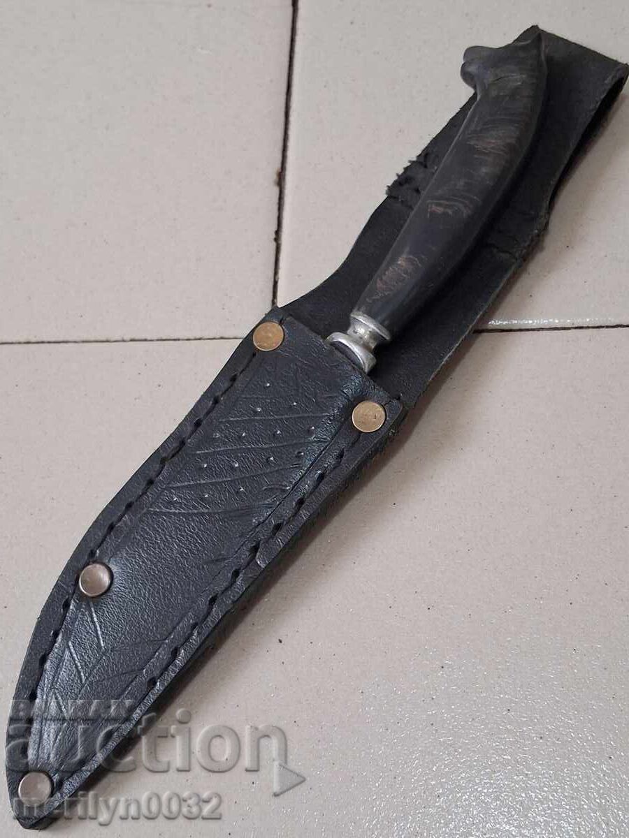 Auction  Hunting knife sheath for thin appetizers, buffalo horn handle