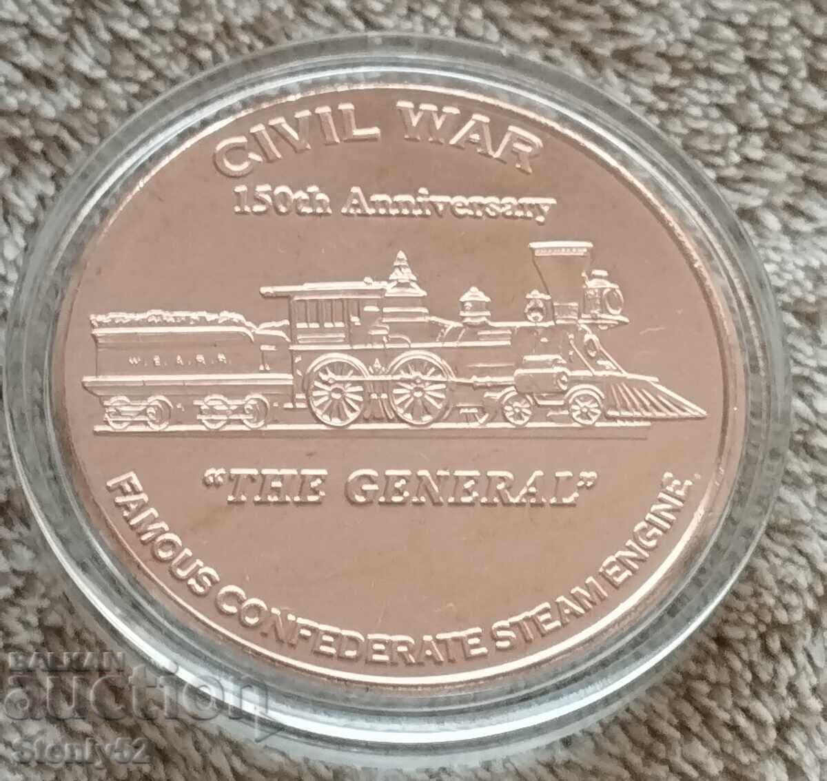 1 oz στρογγυλό χάλκινο ράβδος με Λοκομοτίβος Εμφυλίου Πολέμου ΗΠΑ