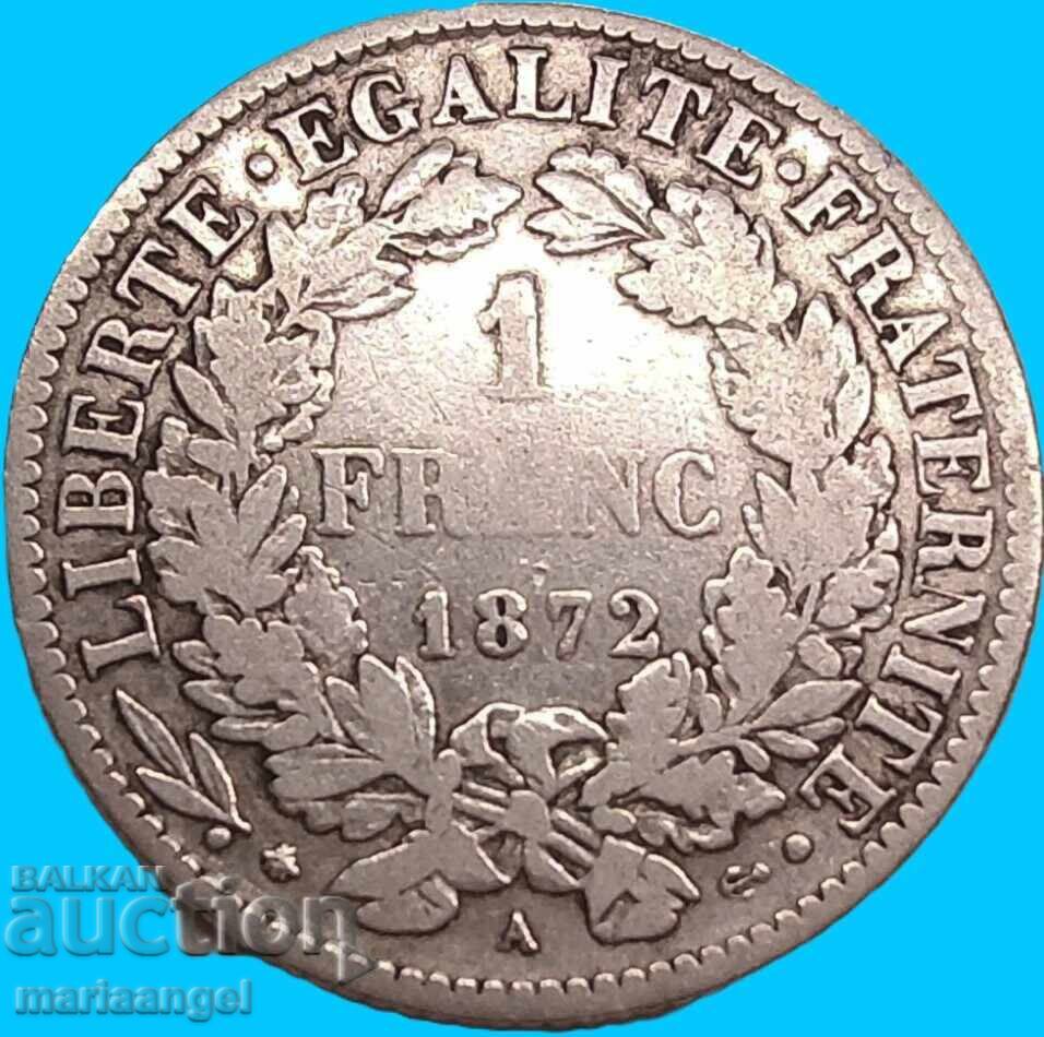 Livrarea Franța 1 franc 1872 5g probă 835 argint