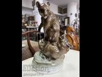 Rare porcelain figure of fighting bears ZSOLNAY No. 7898