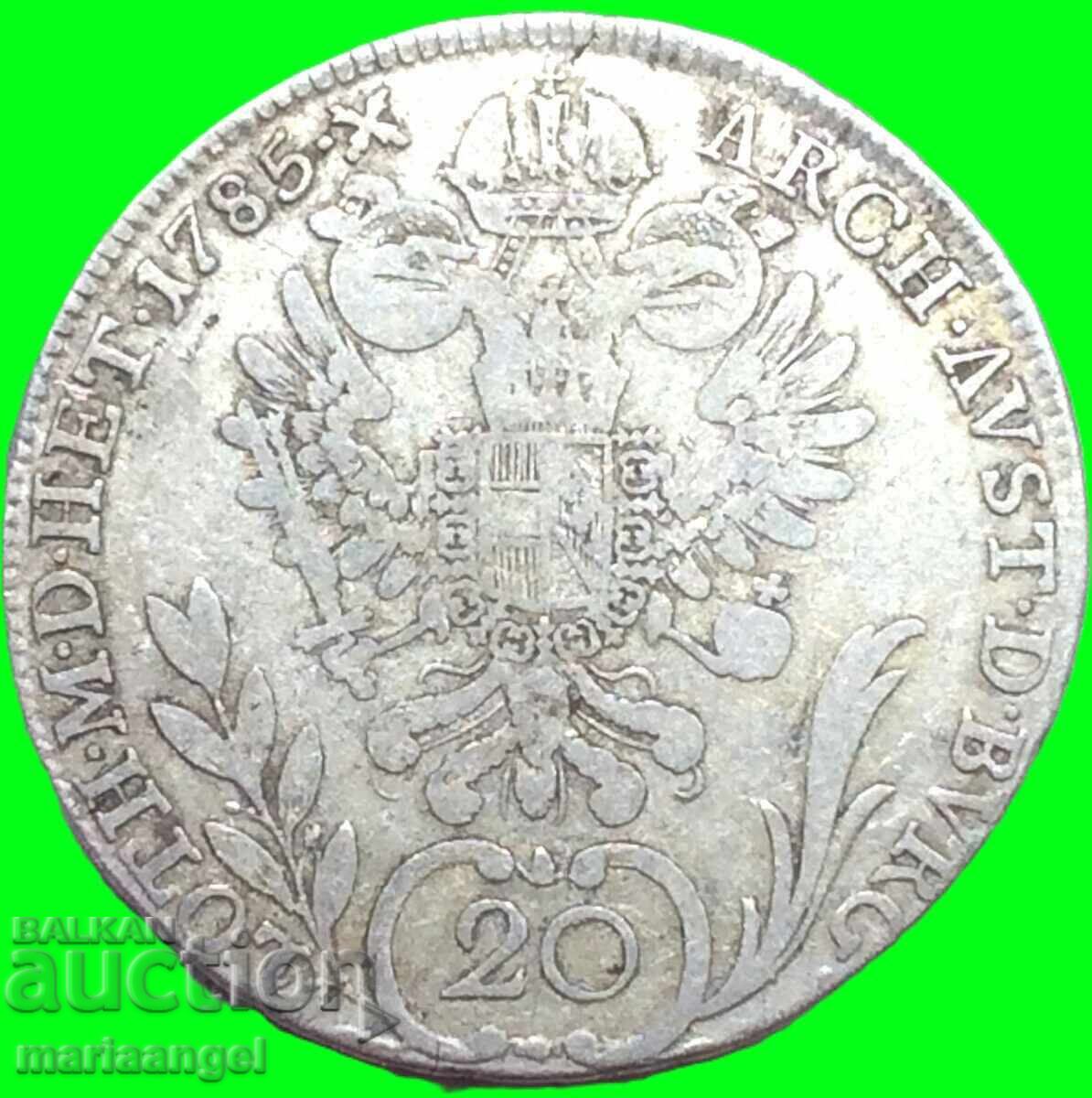 Livrarea 20 Kreuzers 1785 Austria A - Viena Joseph II argint 29 mm