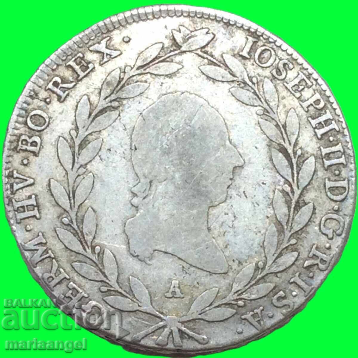 20 Kreuzers 1785 Austria A - Viena Joseph II argint 29 mm