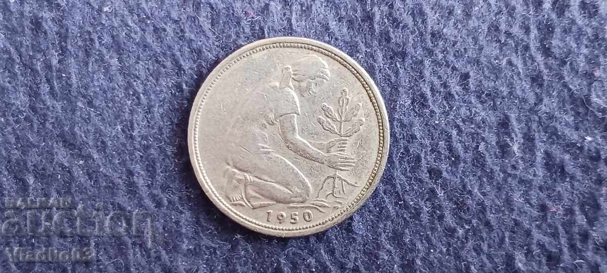 Γερμανία 50 πφένιγκ 1950 D με τιμή € 0.27 | 0.53 BGN Γερμανία 50 πφένιγκ 1950 D με τιμή € 0.27 | 0.53 BGN