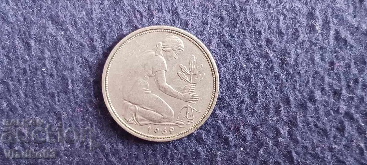 Germania 50 pfennig 1969 D cu preț € 0.27 | 0.53 BGN
