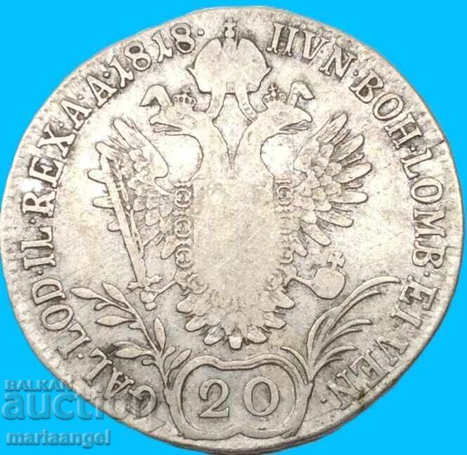 Аукцион 20 кройцера 1818 Австрия В - Кремнитц Унгария сребро
