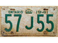 Ontario 1941 Canadian License Plate