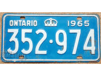 Canadian License Plate ONTARIO 1965