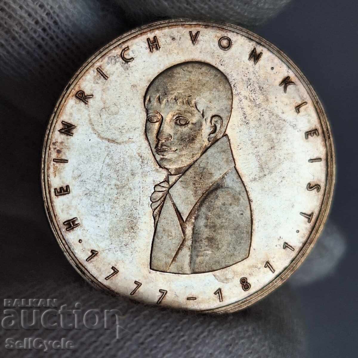 ✅ГЕРМАНИЯ-5 марки 1977 г.-200 г.Хайнрих фон Клайст - СРЕБРО❗