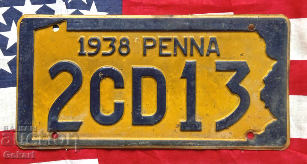 Placă de înmatriculare din SUA, PENNSYLVANIA 1938