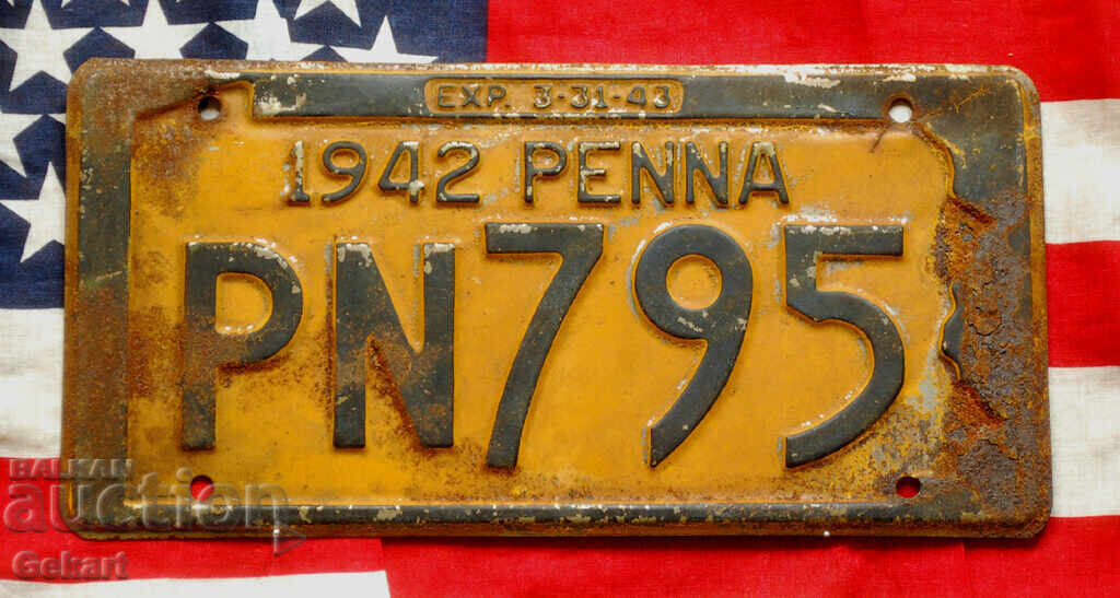 US license plate PENNSYLVANIA 1942