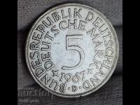 ✅GERMANIA - 5 mărci 1967 - D - ARGINT❗