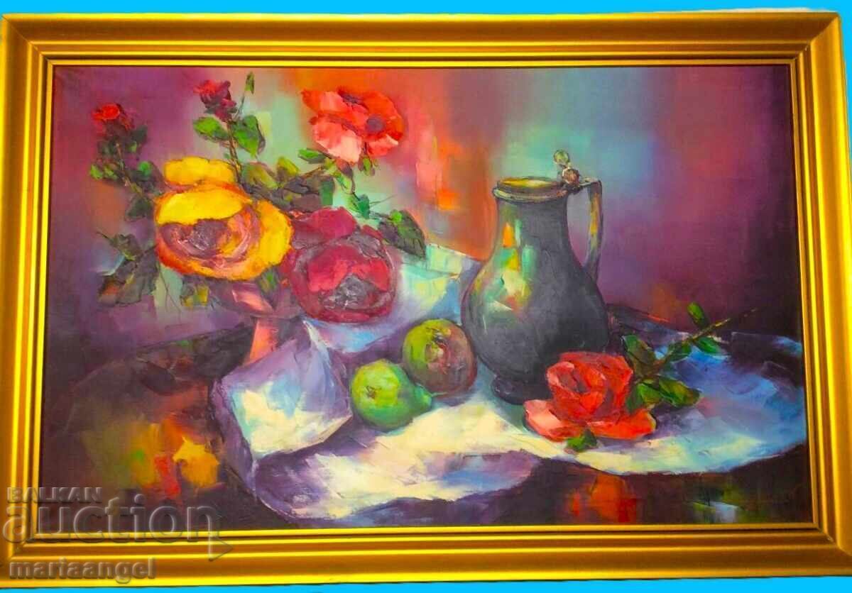 Oil painting Still life with jug and flowers - 7