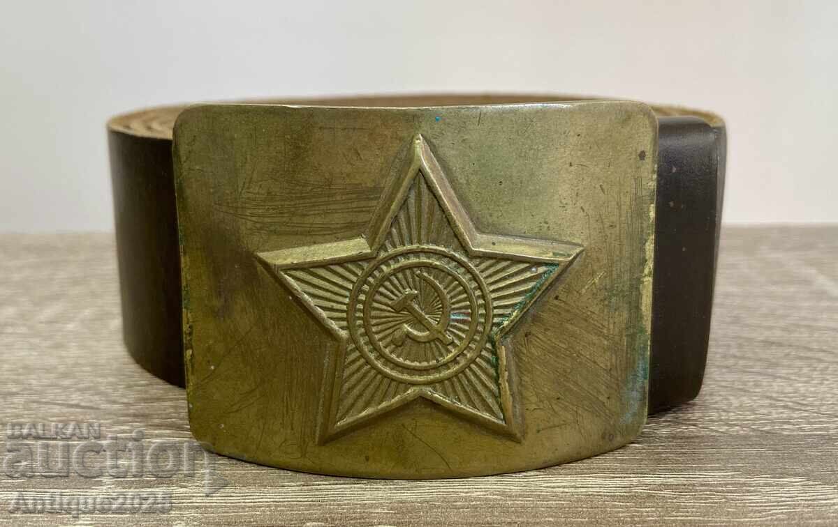 Съветски военен кожен колан с месингова тока, СССР Съветски военен кожен колан с месингова тока, СССР