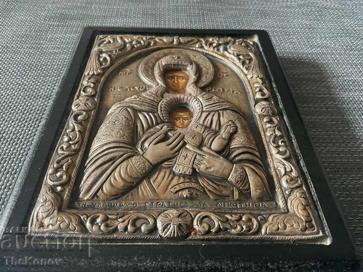 Ασημένια Εικόνα Παναγίας (Θεοτόκου) που κρατάει το Θείο Βρέφος