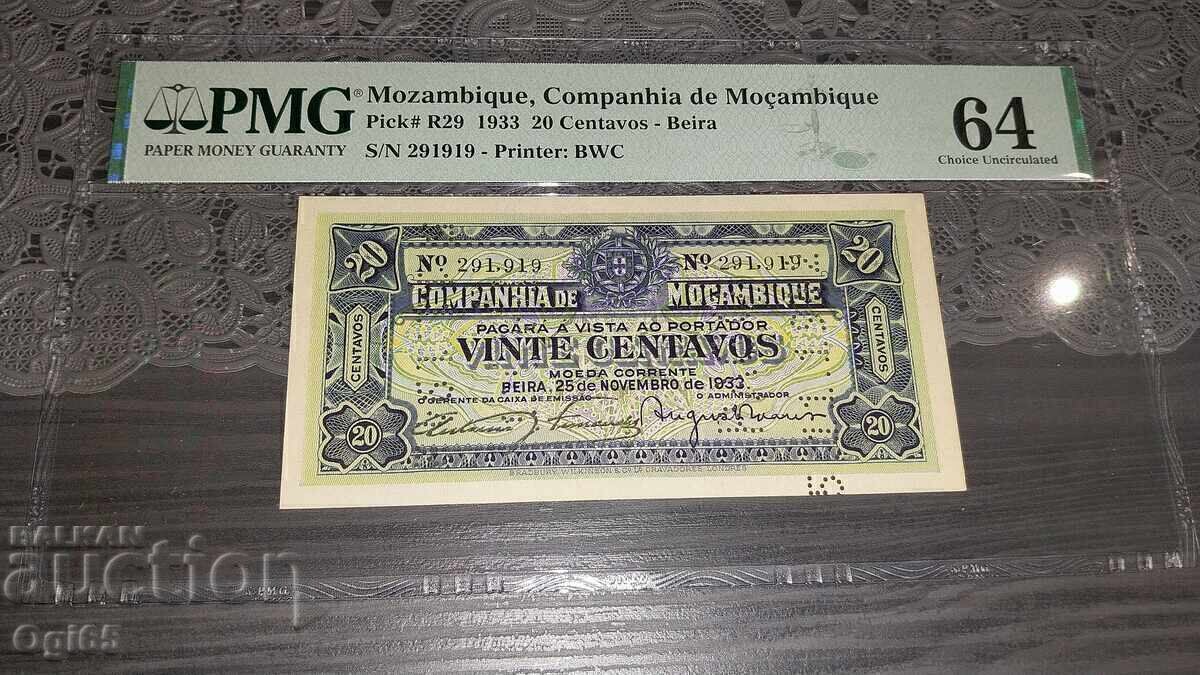 Licitație Bancnotă rară certificată din Mozambic 50 Centavos 1933