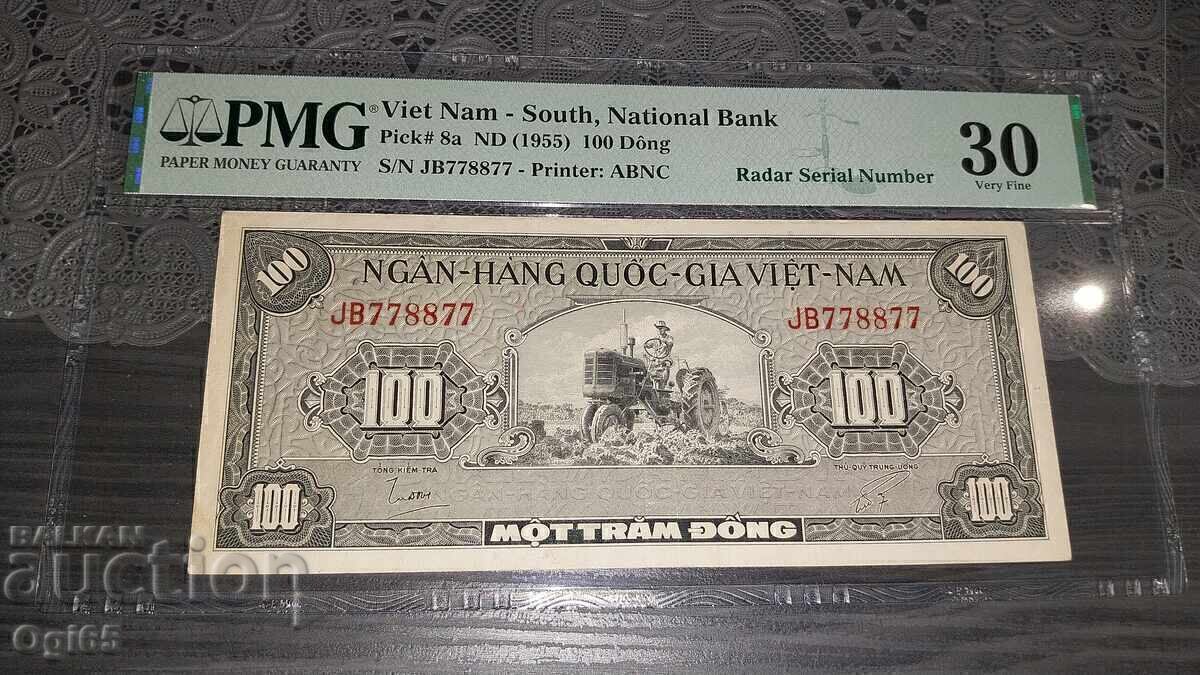 Bancnotă cu NUMĂR RADAR Vietnamul de Sud 100 Dong 1955