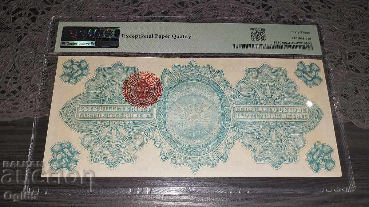 Rară bancnotă certificată din Mexic 2 Pesos 1915 PMG 63 cu preț € 145.00 | 283.60 BGN