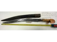 Revival-era yataghan, white walrus ivory grips, coral inlays, coral scabbard