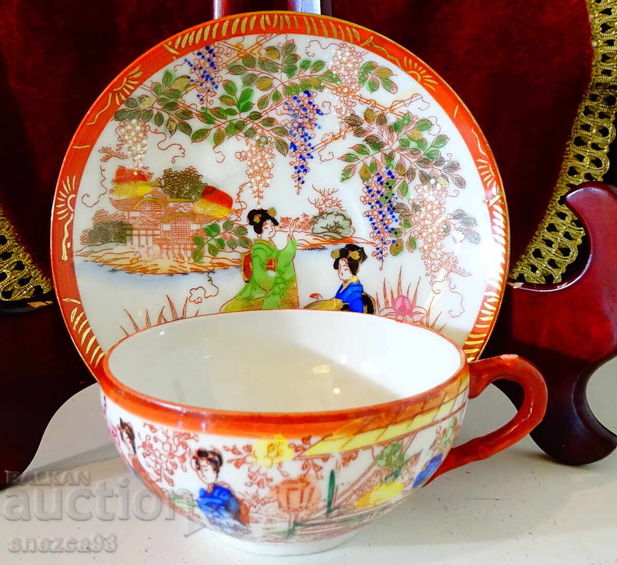 Φλιτζάνι με πιατάκι ιαπωνικής πορσελάνης, χρυσό, σφραγίδα