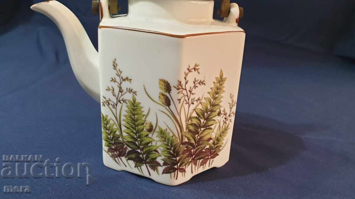 Ceainic din porțelan cu mâner din alamă și motive florale - 6