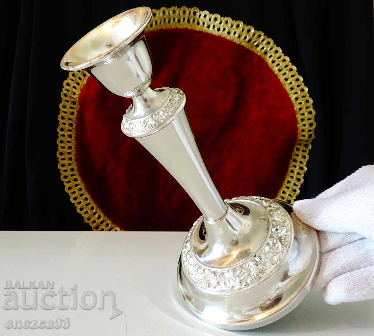 Ασημένιο κηροπήγιο, ανάγλυφα τριαντάφυλλα, Art Deco