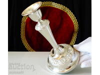 Ασημένιο κηροπήγιο, ανάγλυφα τριαντάφυλλα, Art Deco