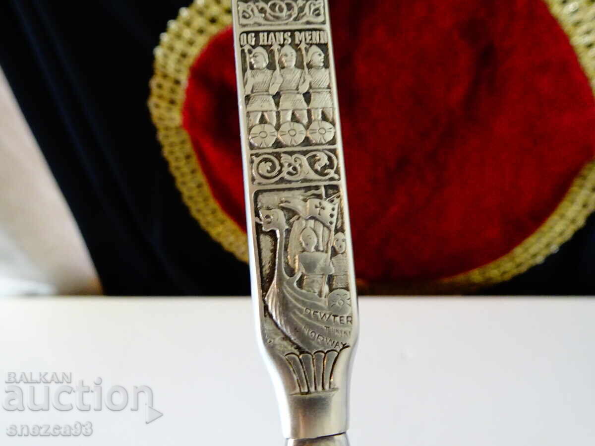 Butter knife, pewter handle, Vikings, dragon ship - 6