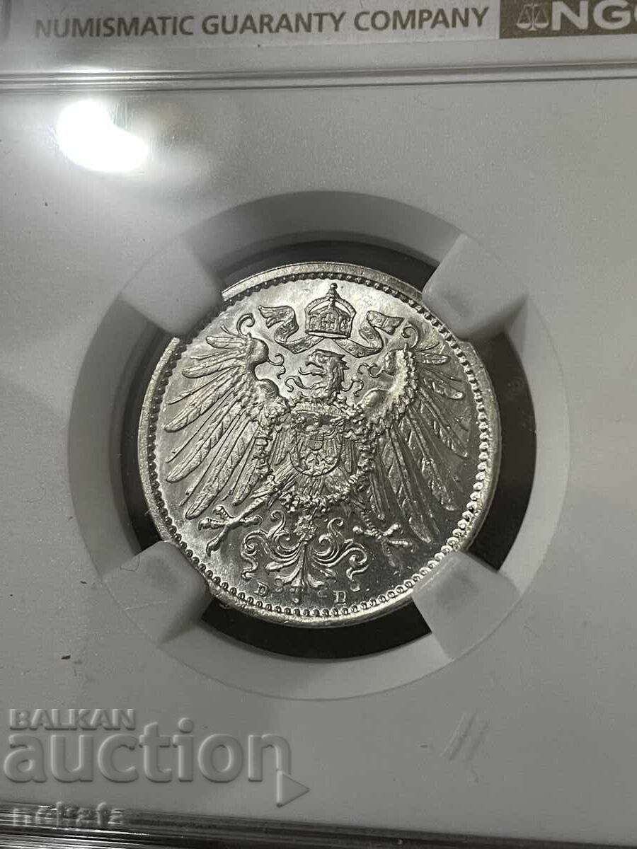Германска империя, 1 марка 1914 г. D - Мюнхен MS64 NGC с цена € 100.00 | 195.58 лв.