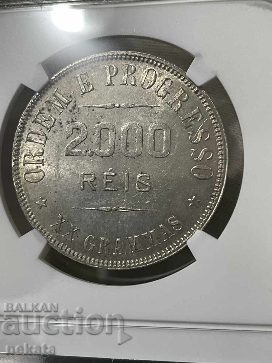 Доставка на Бразилия 2000 рейса, 1906 г. MS64 NGC
