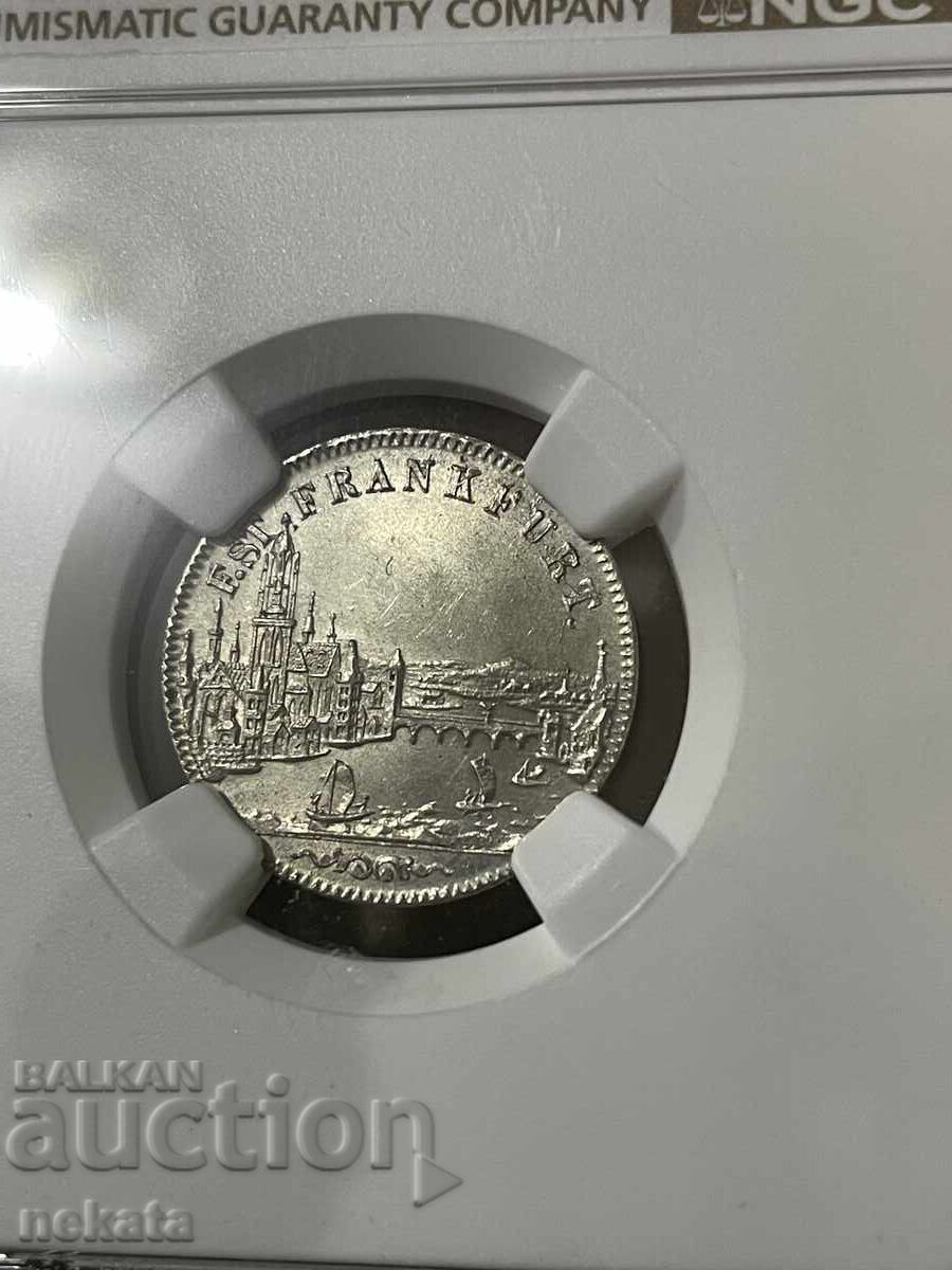 Licitație Frankfurt 6 Kreuzer, 1853, MS63 NGC
