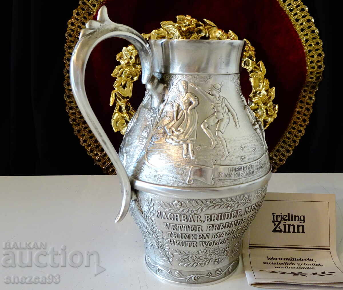 Livrarea Cană de cositor pentru vin, picturi în relief, certificat