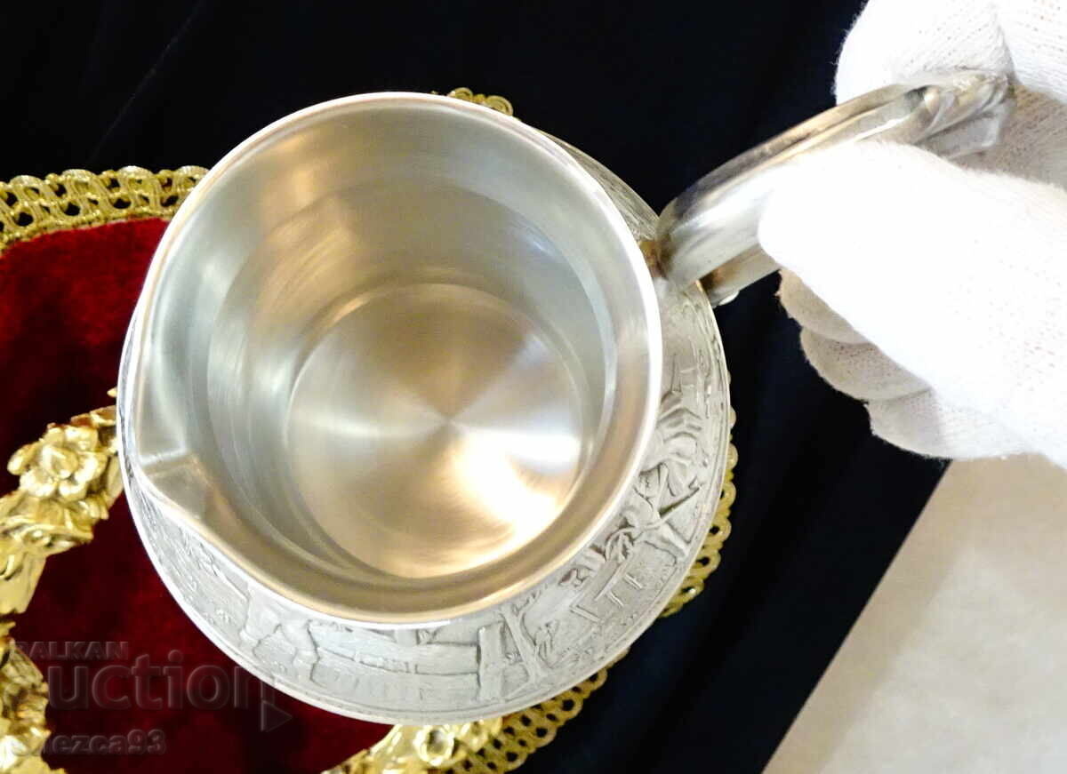 Cană de cositor pentru vin, picturi în relief, certificat - 6