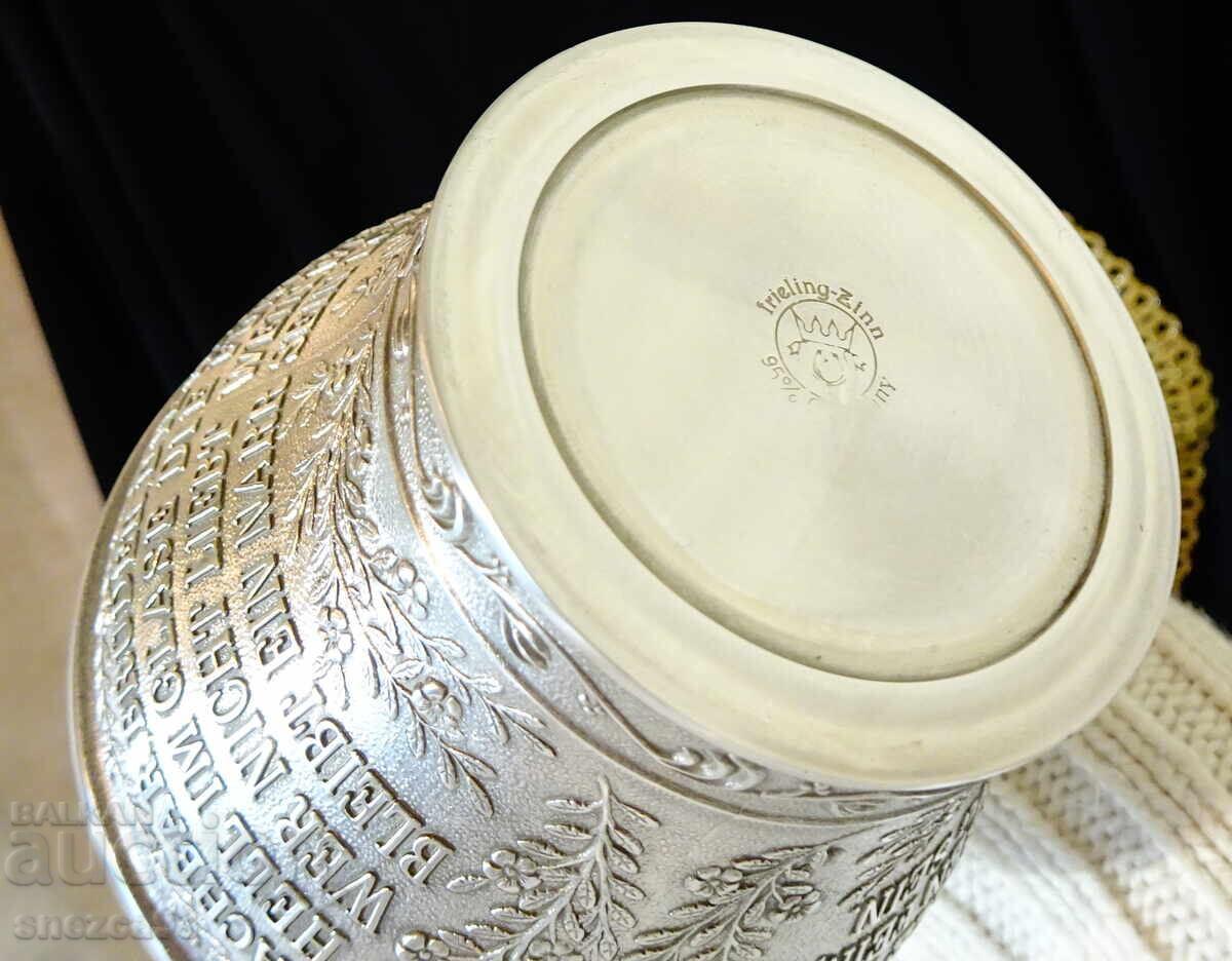 Cană de cositor pentru vin, picturi în relief, certificat - 7