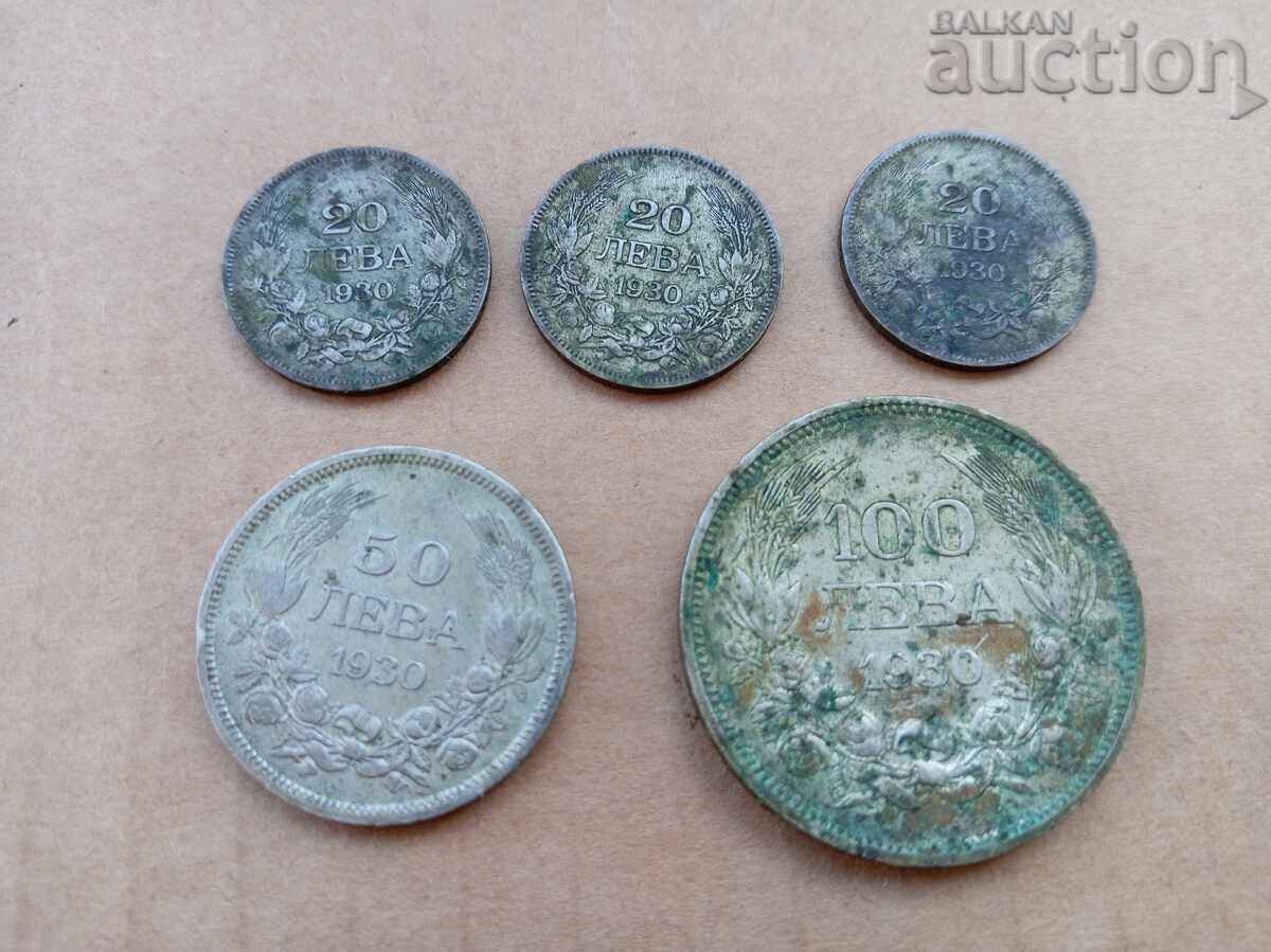 Ασημένια νομίσματα Βόρις 1930 100 50 20 λέβα παρτίδα