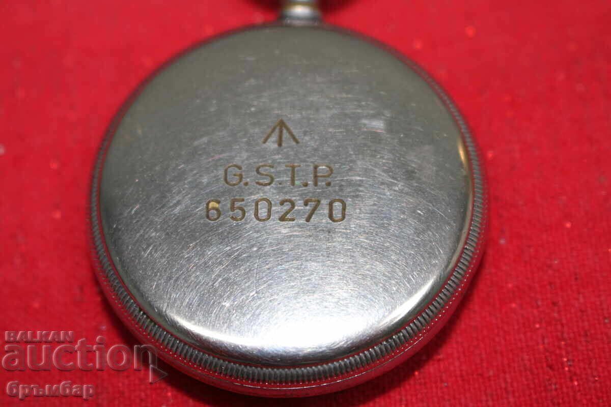 Рядък военен джобен часовник Елжин с чер циферблат. - 5