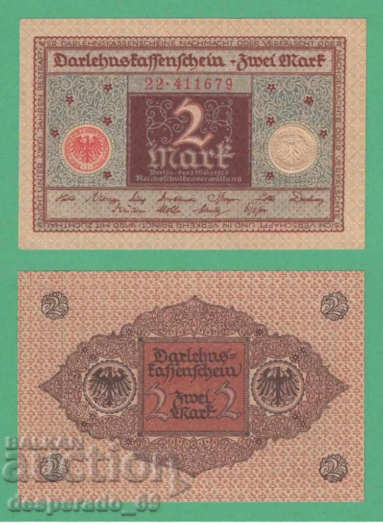 (¯`'•.¸ГЕРМАНИЯ  2 марки 1920  UNC  (вариант 1)¸.•'´¯)