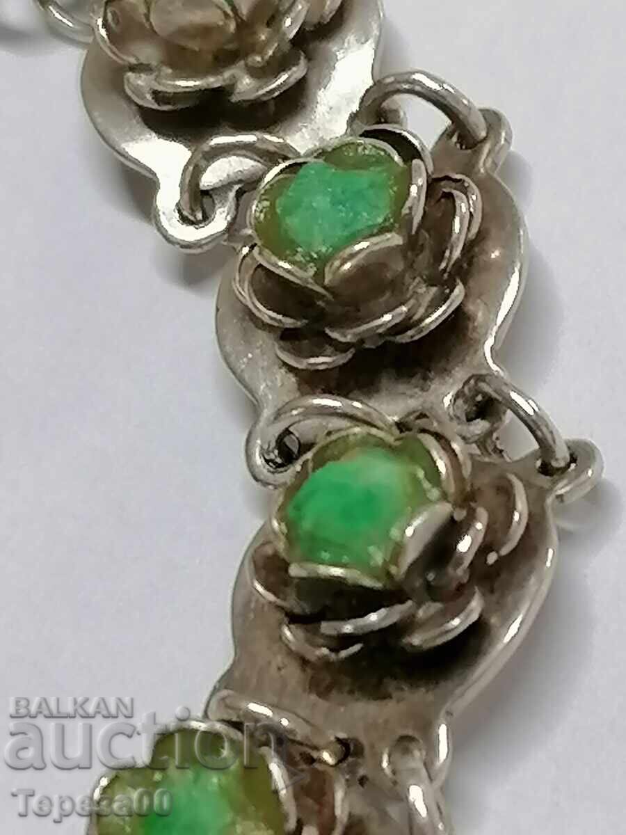 Аукцион Стара сребърна гривна рози с естествени камъни
