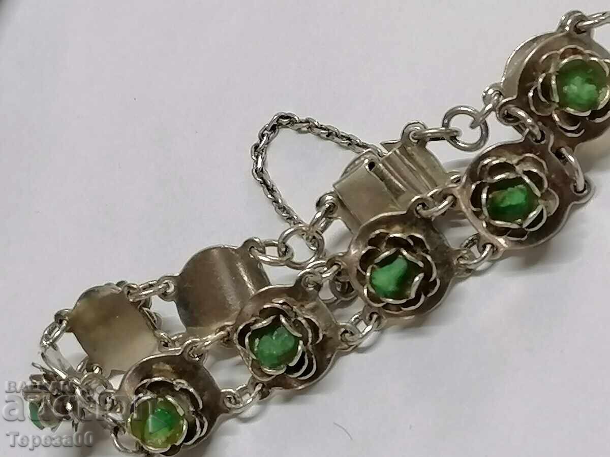 Стара сребърна гривна рози с естествени камъни - 6