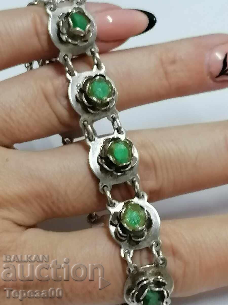 Стара сребърна гривна рози с естествени камъни - 7